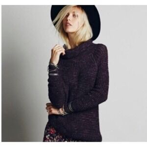 Free‎ People Dylan Tweedy Size Medium Boho Cowl Neck Wool Blend Sweater Outdoor